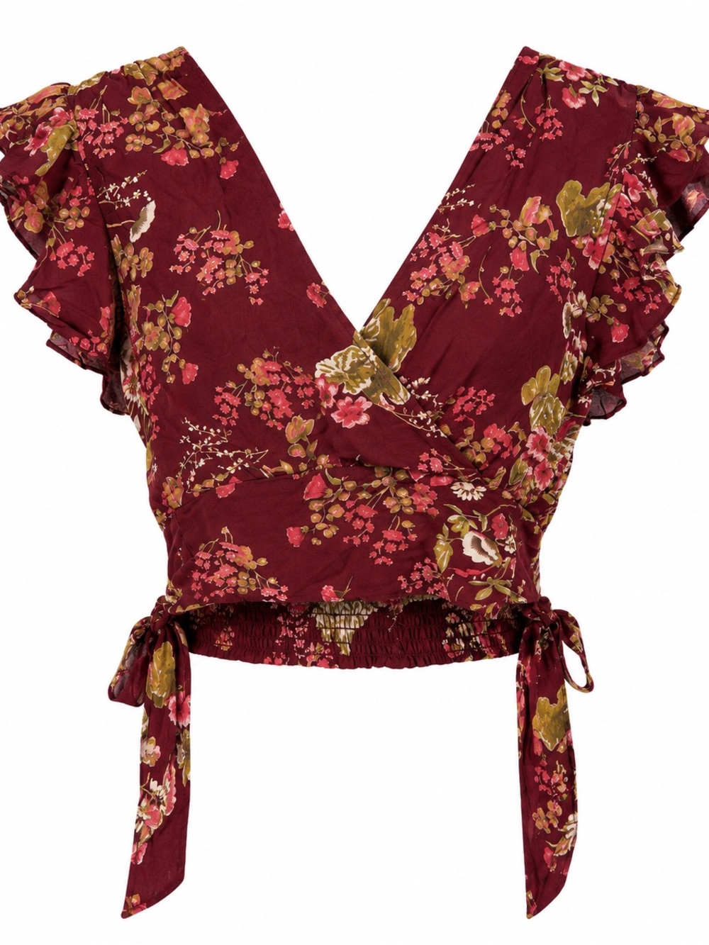 RACHEL Rachel Roy women’s small Burgundy Floral Wrap Crop Top